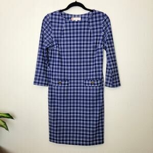 JUDE CONNALLY Sabine Sheath Dress In Blue And White Plaid Size Small